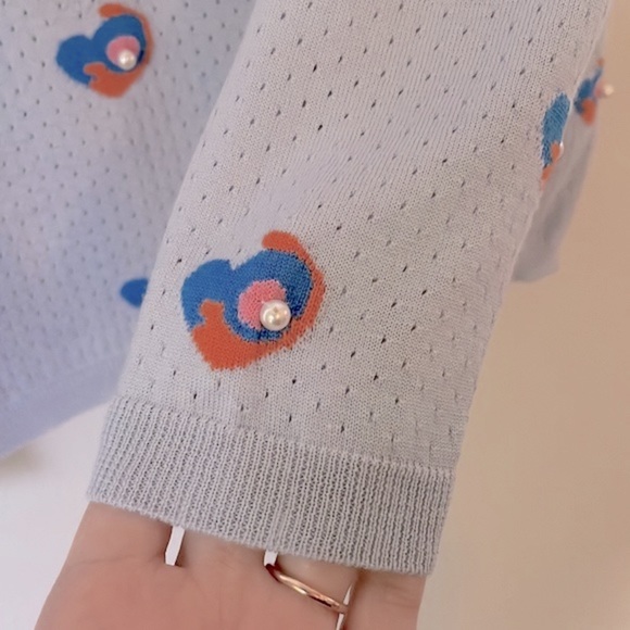 MARC JACOBS Glass Pearl Embellished Long Sleeve Sky Blue Wool Shirt Made Italy - Picture 5 of 12